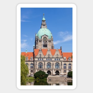 New Town Hall in Maschpark am Maschteich, Hanover, Lower Saxony, Germany Sticker